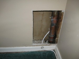 cable company technician drills through plumbing in Cherry Hill, NJ