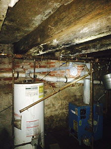 mold growth in basement after burst water heater