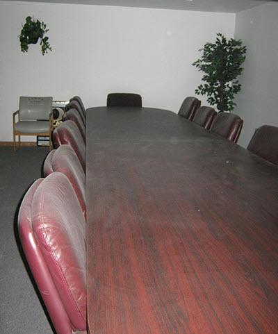 Smoke and Soot damage this conference room 