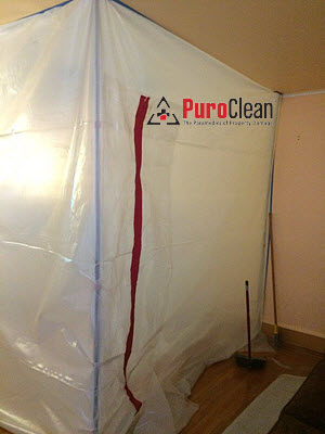 Basement mold removal in Burlington, NJ - we build containment to prevent contamination throughout the house
