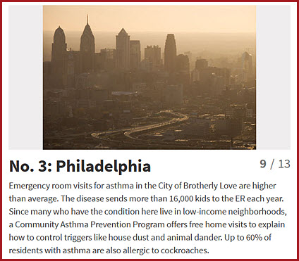 Philadelphia ranks number 3 in the country for asthma